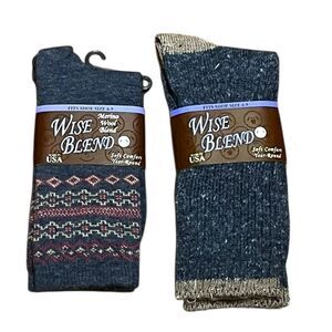 Merino Wool Blend Sock Bundle, 2 Pairs, Blue, Size 6-9, NWT